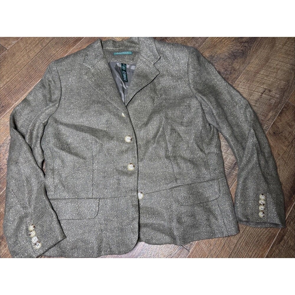Lauren Ralph Lauren Women’s 14 Metallic Gold Linen Blend Blazer Jacket Holiday